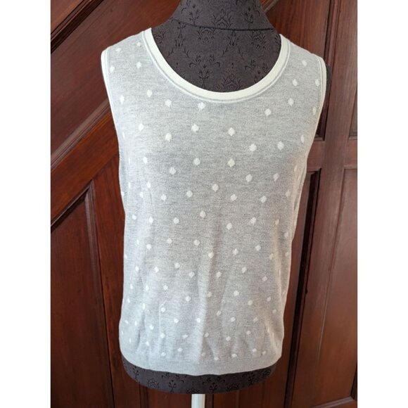 Talbots Gray Polka Dot Sleeveless Sweater Top M Cotton Blend Womens Knitwear - Picture 1 of 5